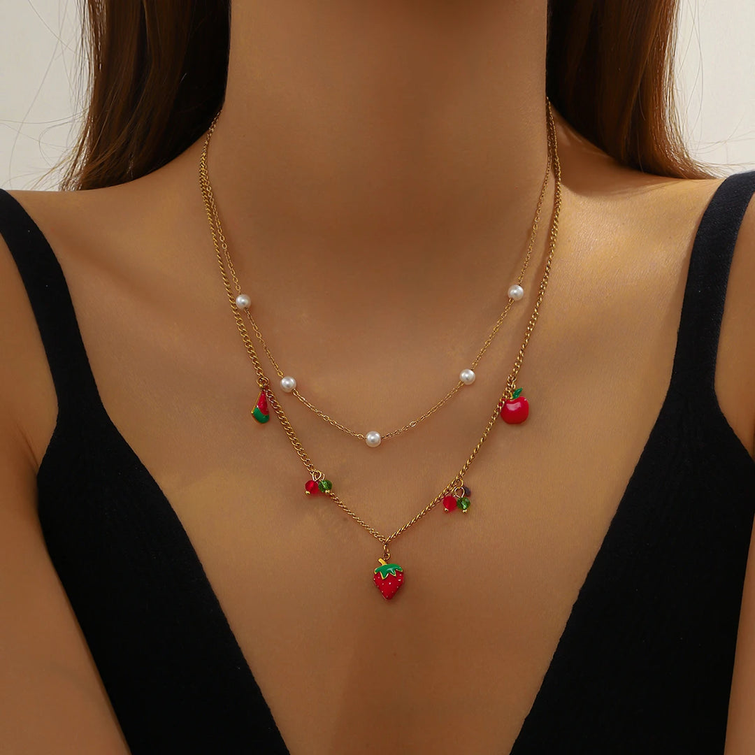 Podwójny naszyjnik z zawieszkami owoców