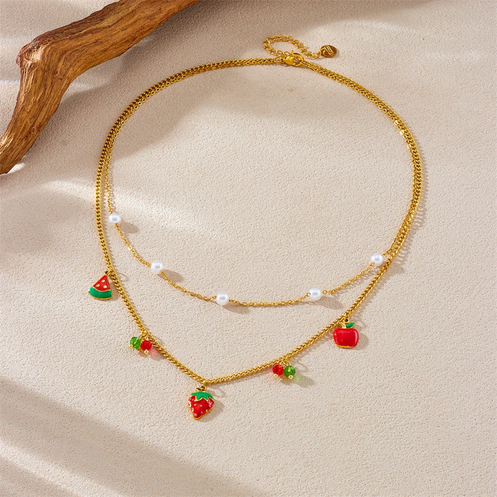 Podwójny naszyjnik z zawieszkami owoców