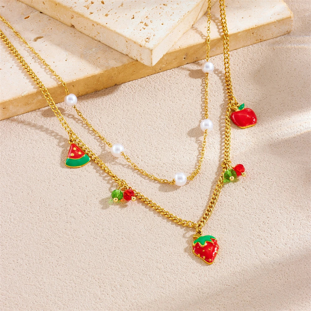 Podwójny naszyjnik z zawieszkami owoców